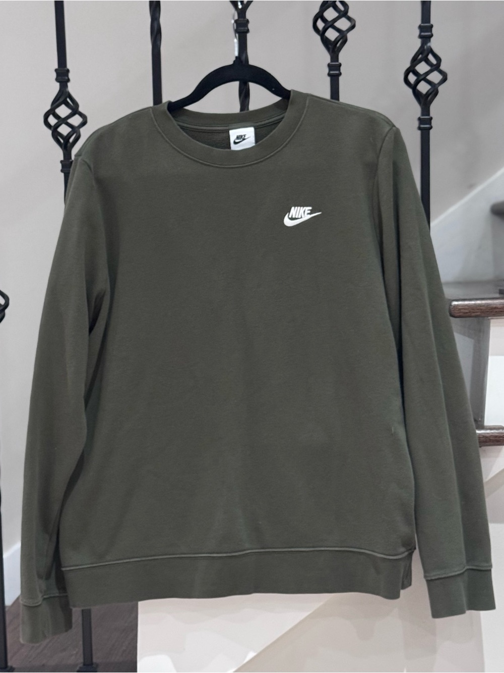 Nike Olive Green Crewneck Sweatshirt with White Swoosh